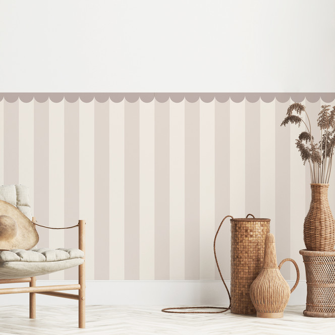 Wandpaneele Wandverkleidung selbstklebend beige gestreift mit Bordüre