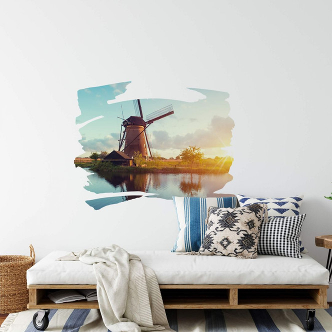 Wandtattoo Holländische Windmühle querschraffiert