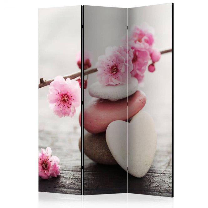 Paravent, Raumteiler freistehend, Trennwand - Blumige Zen-Köstlichkeit, 3-teilig - 135 x 172 cm