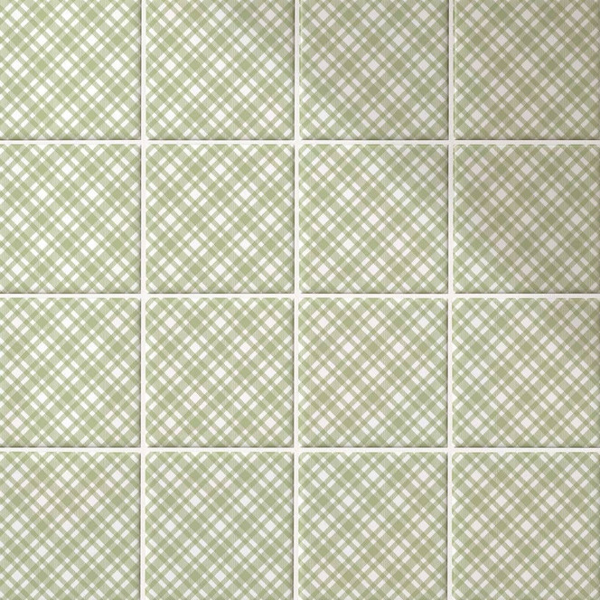 Fliesenaufkleber Kariertes Muster in Pistazie-weiss - 12er Set
