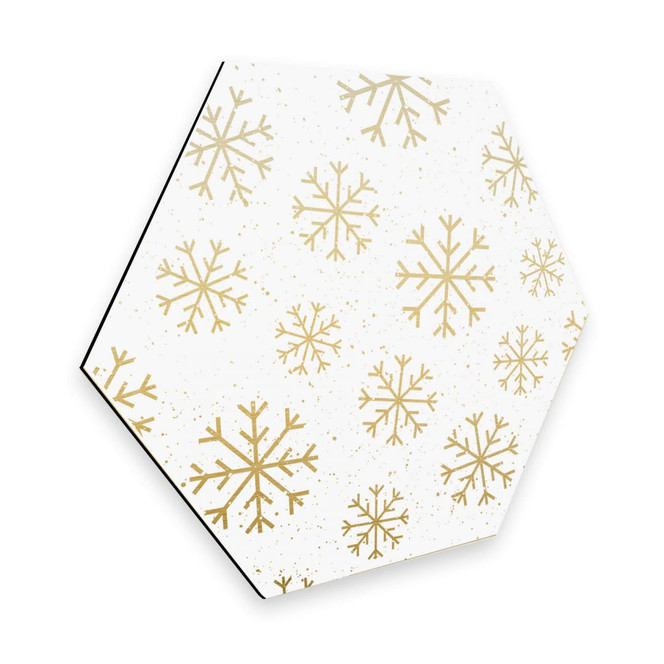 Hexagon - Alu-Dibond-Goldeffekt Schneeflocken Eiskristalle