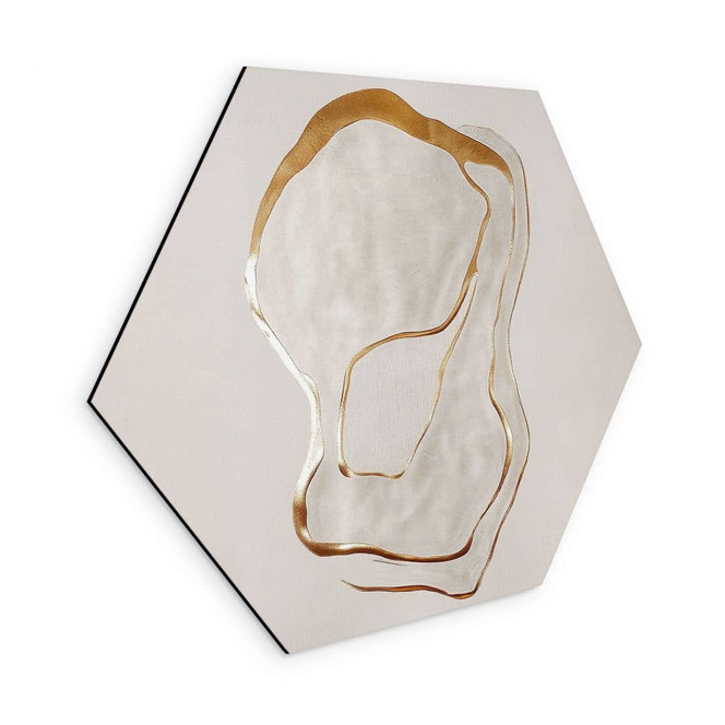 Hexagon Wandbild Abstrakte Line Art in Gold und Beige - Alu-Dibond - Alma