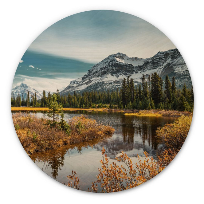 Holzbild Berg-Idylle am zauberhaften Kiefernwald - Rund