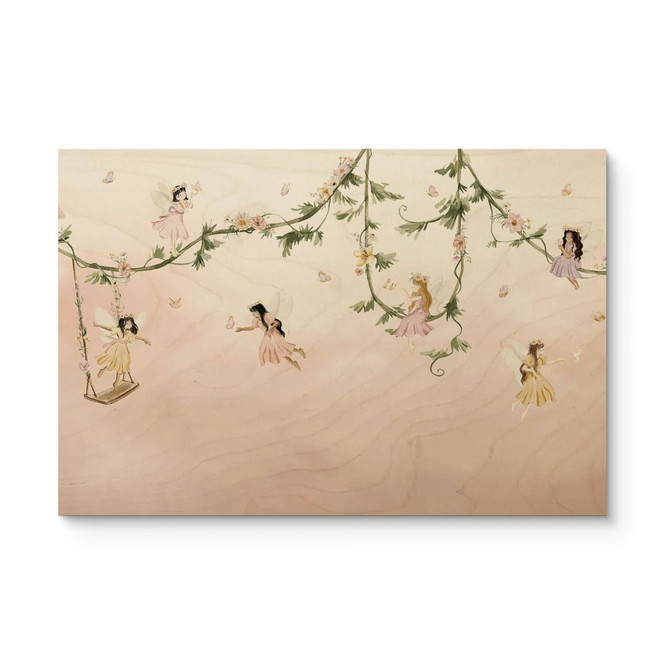 Holzbild Kleine Feen über rosa Wolken - Oliver Robins