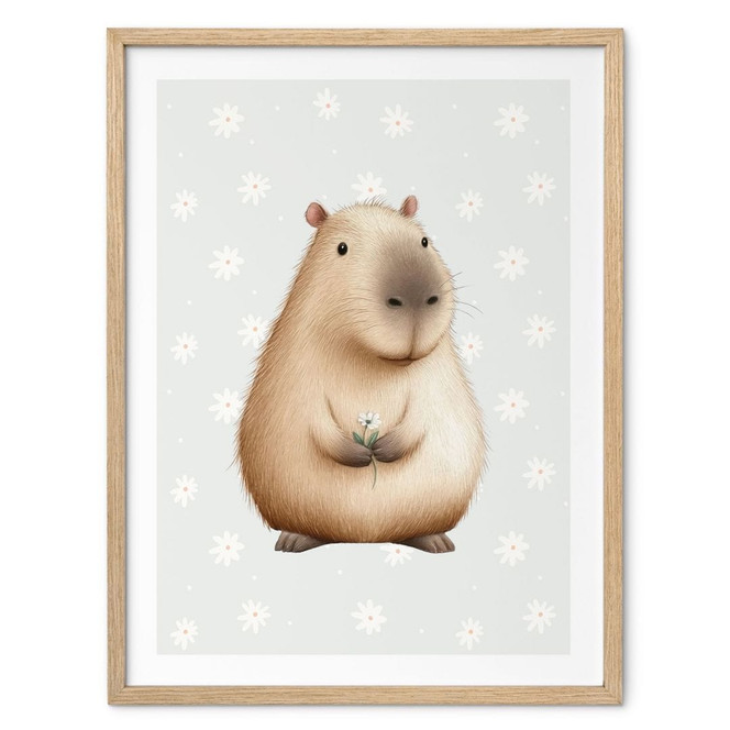 Poster für Kinder - Capybara mit Gänseblümchen