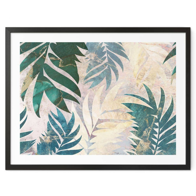 Poster Urban Jungle - Exotische Palmenblätter in Gold-grün - Manovski