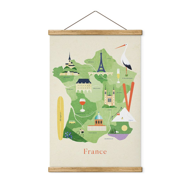 Stoffbild Karte von Frankreich - Rivers