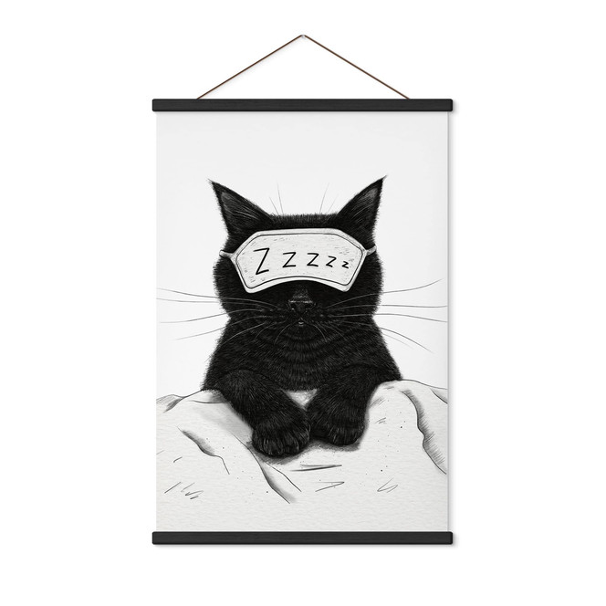 Stoffbild Schwarze Katze mit Schlafmaske - Korenkova