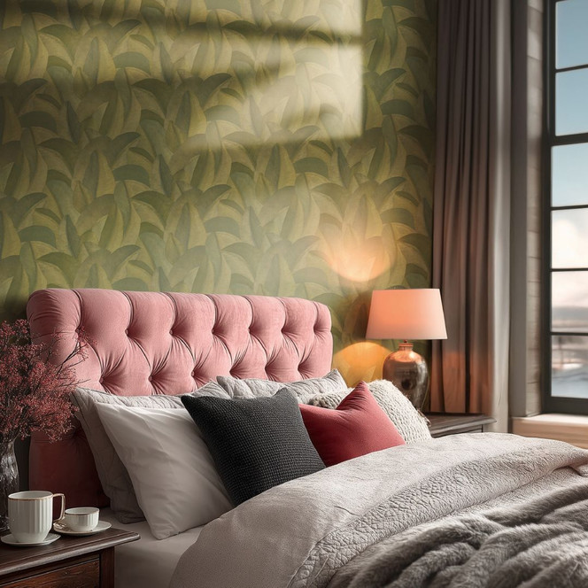 Vliestapete Isabelle Golden Canopy Palmen Grün Metallic - Palmenblätter Dschungel Wohnzimmer