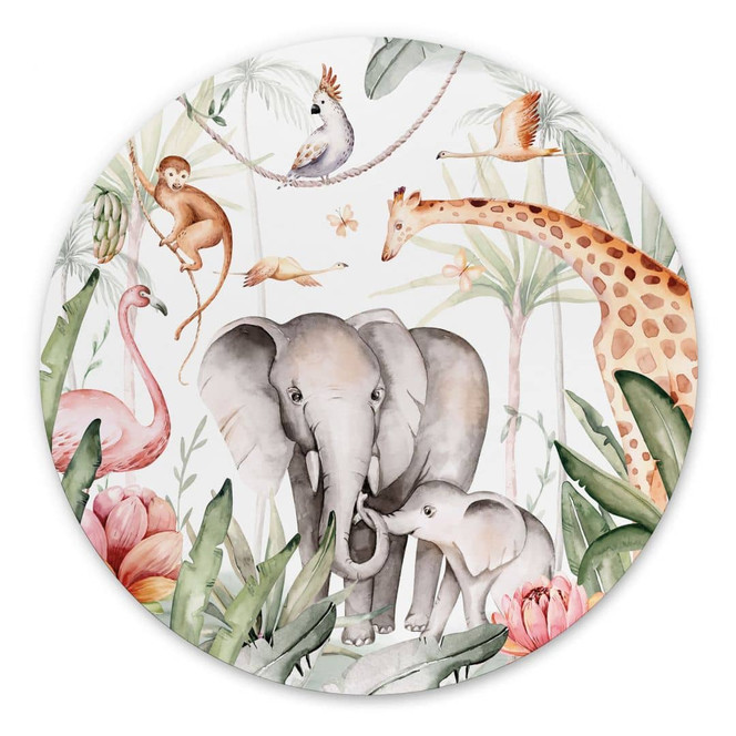 Wandbild Afrikanische Tiere im Regenwald - Kvilis - Alu-Dibond - Rund