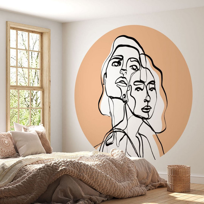 Fototapete Line Art Porträt von zwei Frauen - Treechild - Rund - Selbstklebend/Vlies