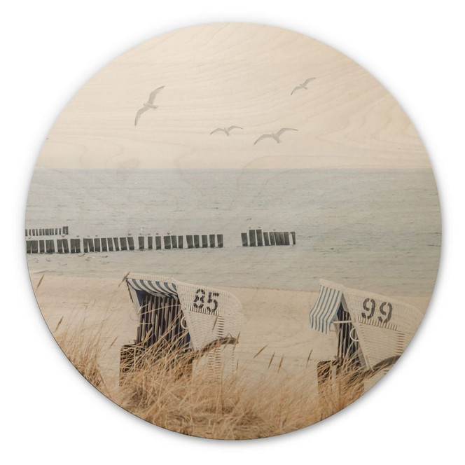 Holzbild Strand mit Meerblick - Rund