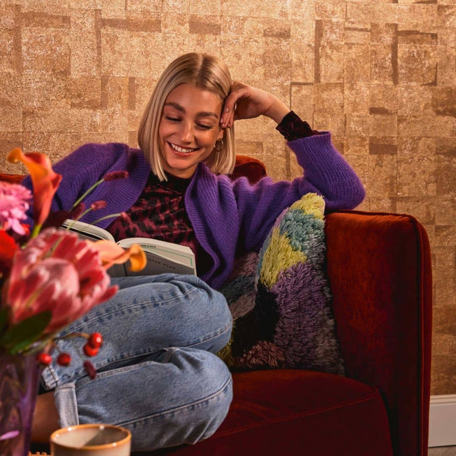 Metallic-Tapete glänzend Patina-Effekt in Brauntönen - Strukturierte Mustertapete