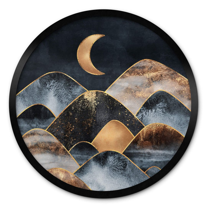 Poster Fredriksson - Berge im goldenen Mondlicht - Rund