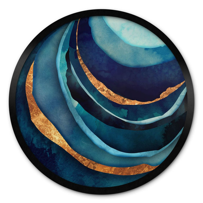 Poster SpaceFrog Designs - Blau und Gold - Rund