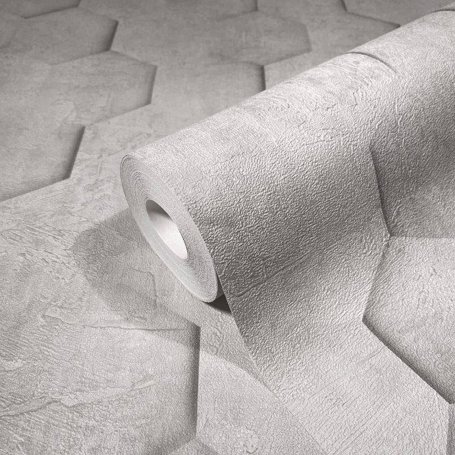Vliestapete mit 3D-Optik im Wabenmuster greige Grafisch