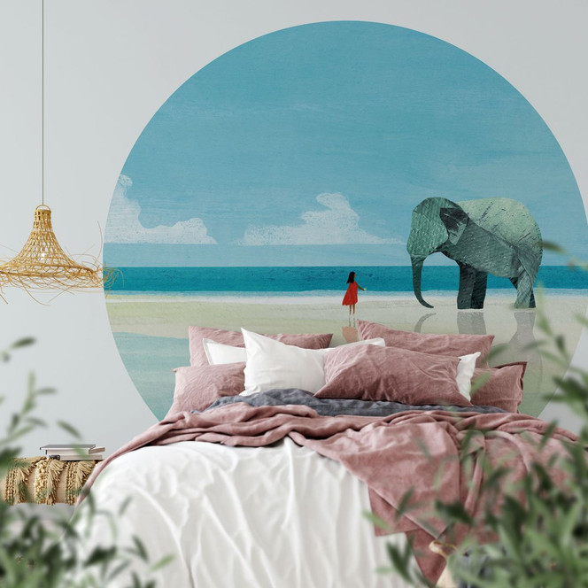 Fototapete Elephant Beach in Indien - Rivers - Rund - Selbstklebend/Vlies