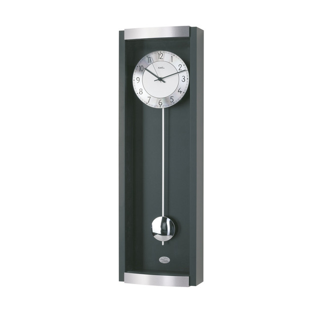 Funkwanduhr Pendeluhr Holzgehäuse schwarzlackiert, Aluminium-Applikation