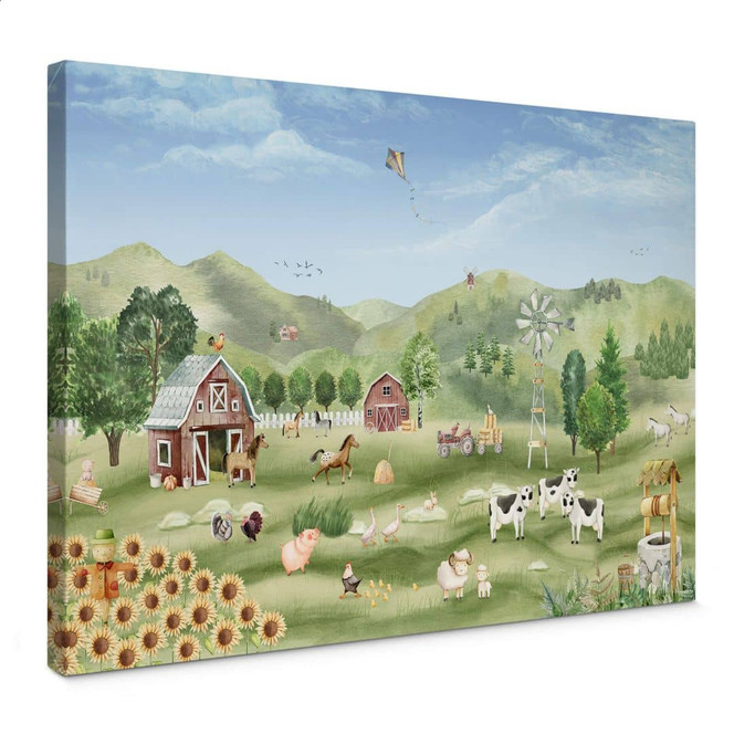 Kinderzimmer Leinwandbild - Oliver Robins - Bunter Bauernhof mit Tieren