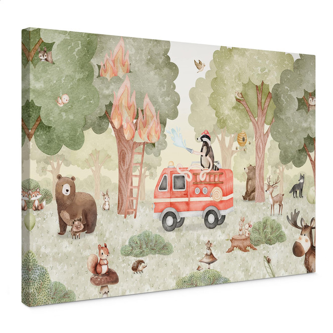 Leinwandbild Tier-Feuerwehr im Wald - Oliver Robins
