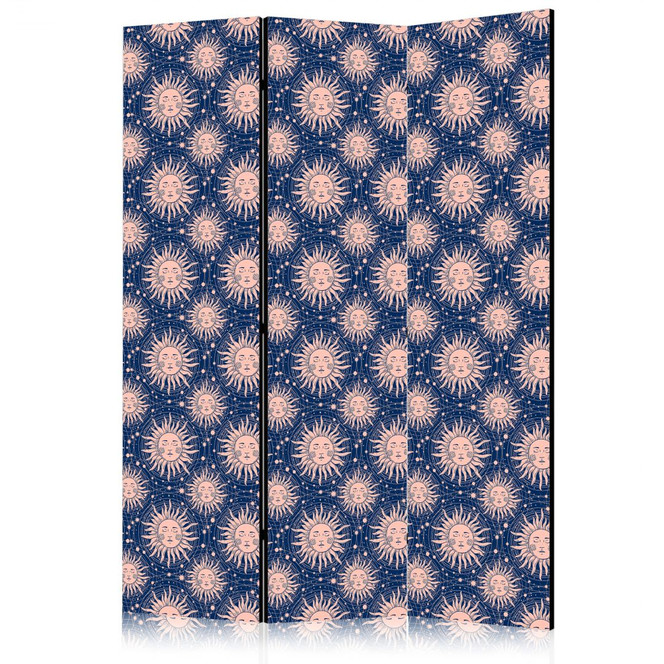 Paravent, Raumteiler freistehend, Trennwand - Sunny Patterns - Repeating Sun Motif on a Navy Background