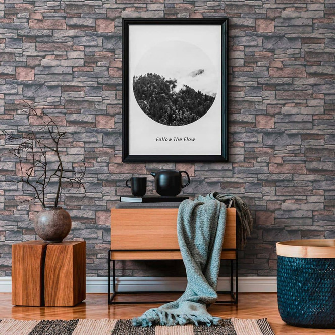 Steinoptik Tapete Grau Creme - 3D Steintapete - Vliestapete Wohnzimmer Flur