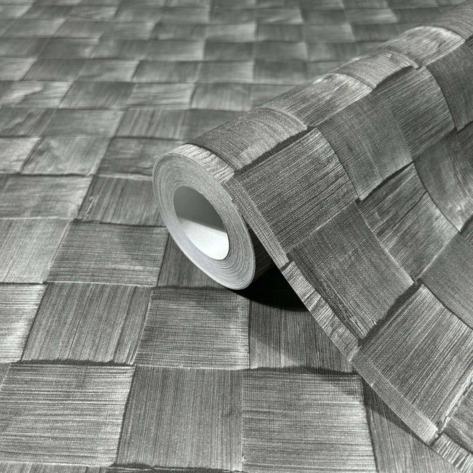 Vliestapete in 3D-Flechtoptik aus Holz anthrazit 3D-Optik