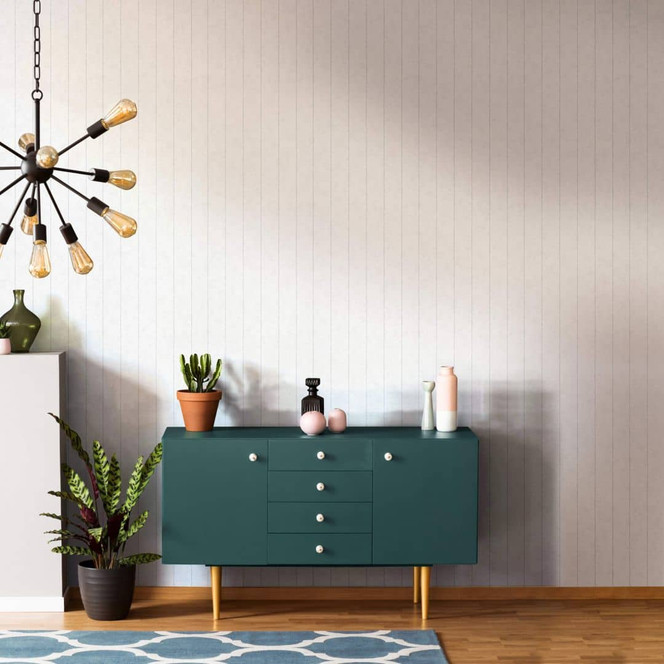 Vliestapete mit feiner Linienoptik weiss, grau Streifen