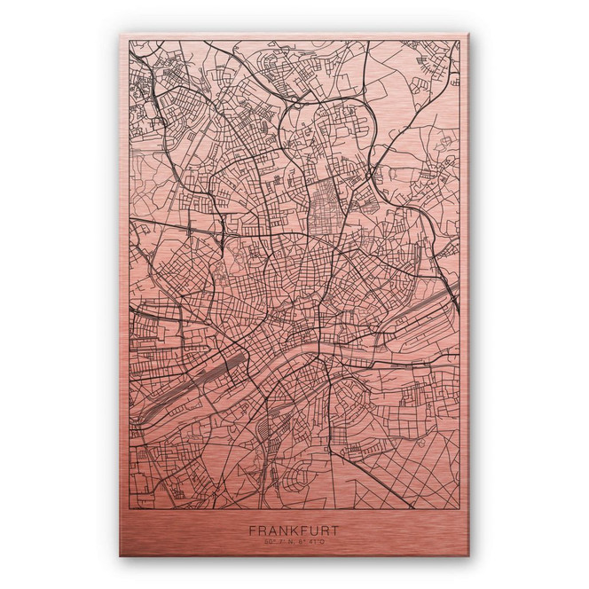 Alu-Dibond Bild mit Kupfereffekt Stadtplan Frankfurt