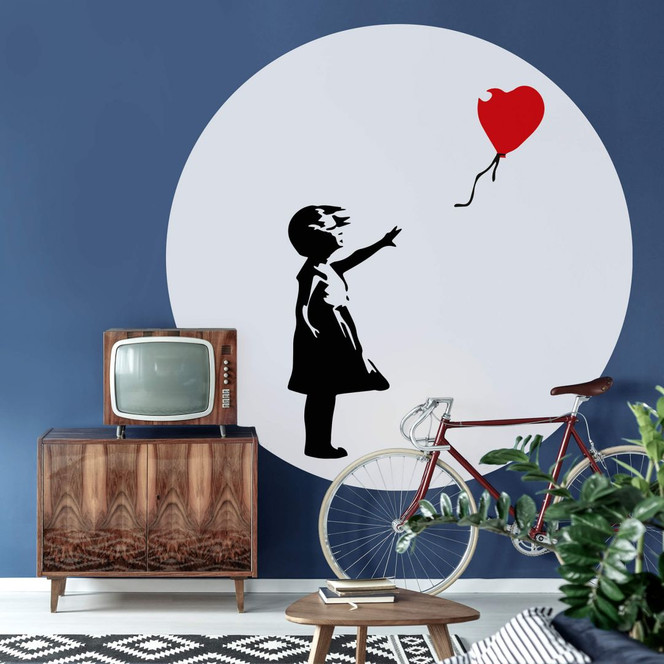 Fototapete Banksy - Girl with the red balloon - Rund - Selbstklebend/Vlies