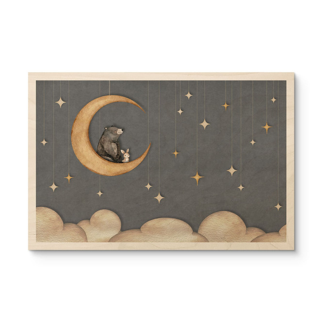 Holzbild Hase und Bär auf dem Mond - Oliver Robins