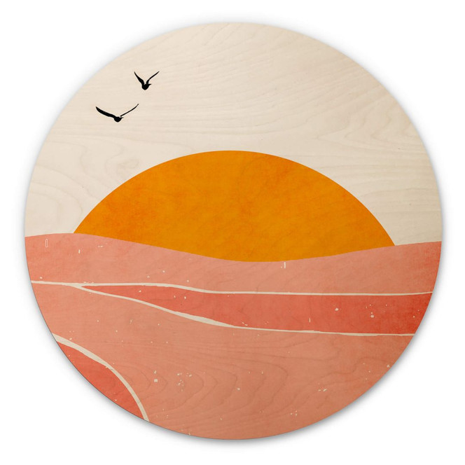 Holzbild Sonnenaufgang auf dem Land Rund - Kubistika