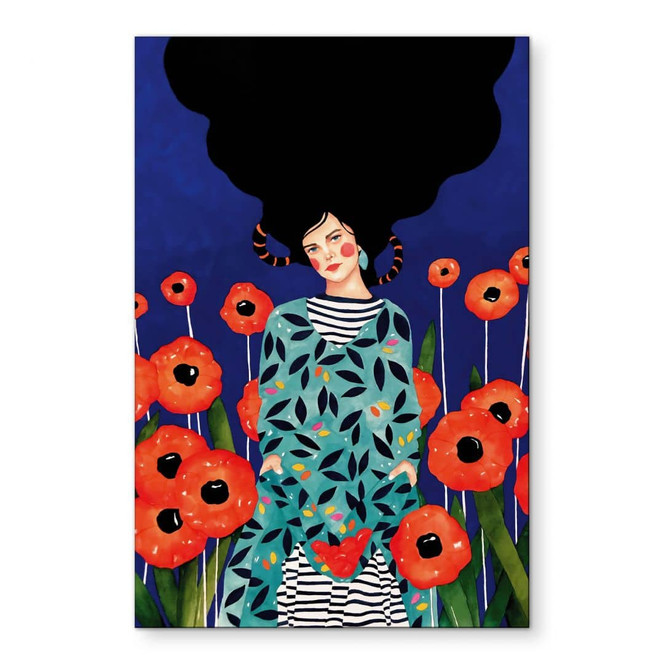 Wandbild Porträt im Mohnblumenfeld - Hülya - Alu-Dibond