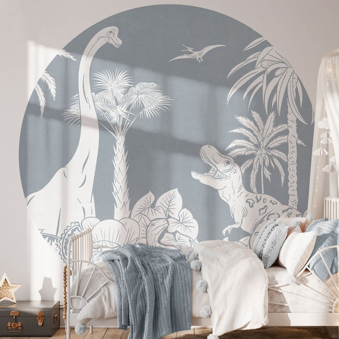 Fototapete Im Land der Dinosaurier - Blau - Kikki Belle - Rund - Selbstklebend/Vlies