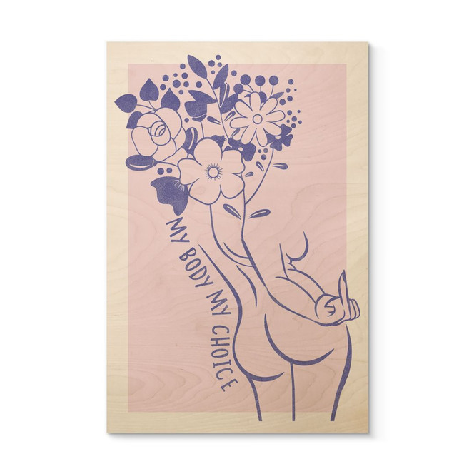 Holzbild Body Positivity - Line Art Floral