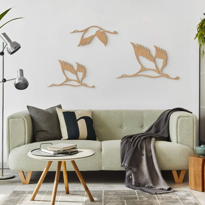 Holzdeko Kraniche Vogelschwarm 02 - MDF Natur (3-teilig)