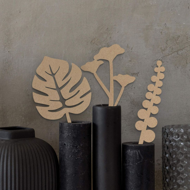 Holzdeko MDF Tropische Blumen (3-teilig) - Natur - Höhe: 30cm