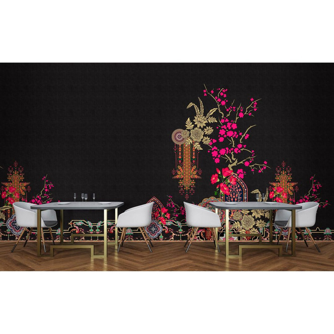 Livingwalls Fototapete Walls by Patel 3 Oriental Garden 2 schwarz, pink, gelb, orange, grün - Bild 1