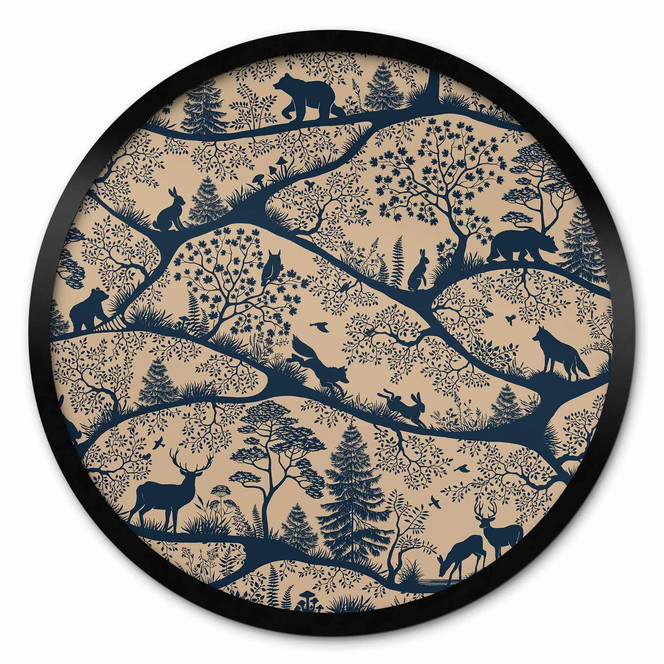 Poster Tier Silhouetten im nordischen Wald - Oliver Robins - Rund