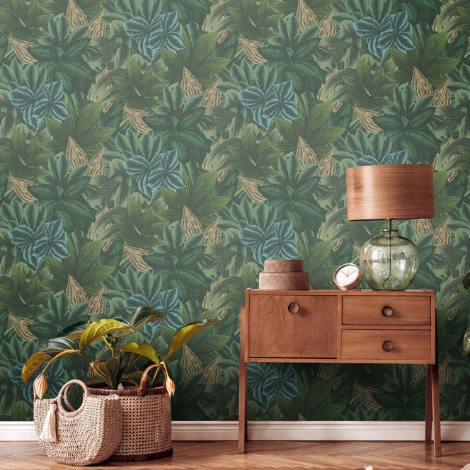 Tapete Grün Dschungel Vliestapete Palmen-Blätter Natur Mustertapete Dunkelgrün