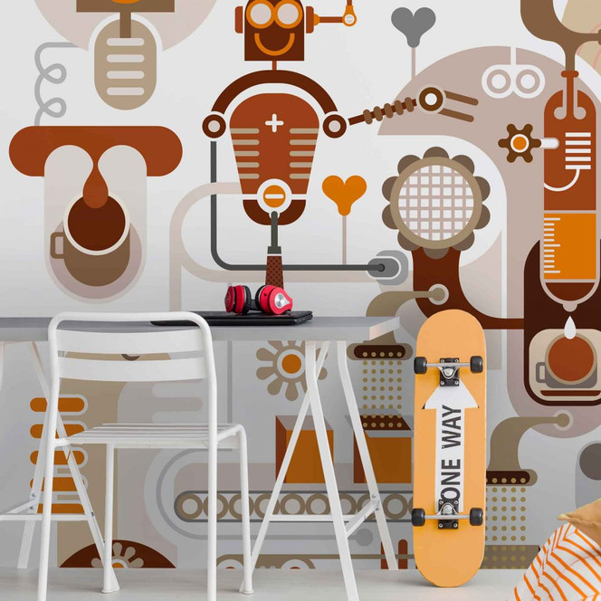 Fototapete Retro Robot in weiss beige - Vliestapete Designwalls 2 - 2.55x3.5 m
