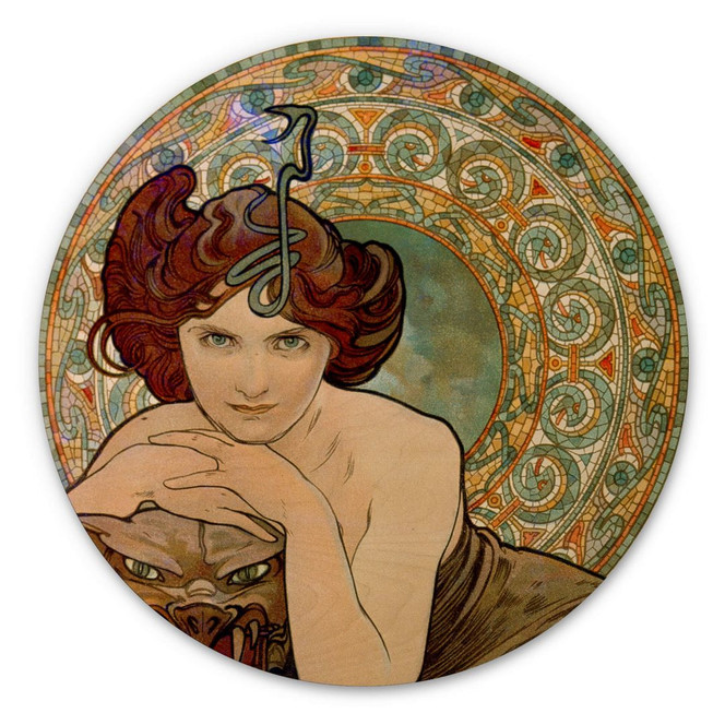 Holzbild Mucha - Edelsteine: Smaragd - Rund