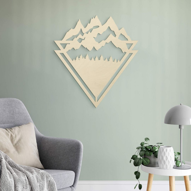 Holzdeko Pappel - Line-Art - Landschaft: Berge mit Wald