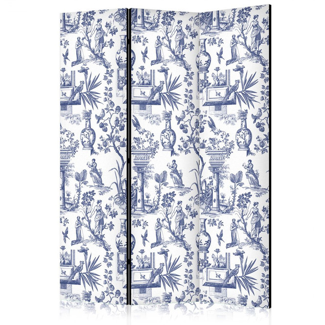 Paravent, Raumteiler freistehend, Trennwand - Rome and Botany - Blue Pattern with a Greek and Plant Motif