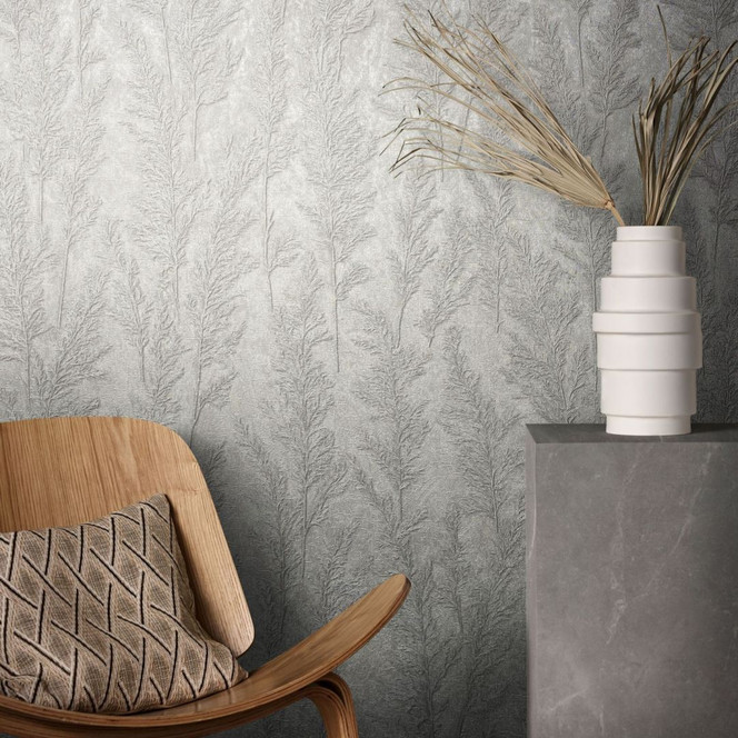 Vliestapete mit feinen Ästen grau Floral