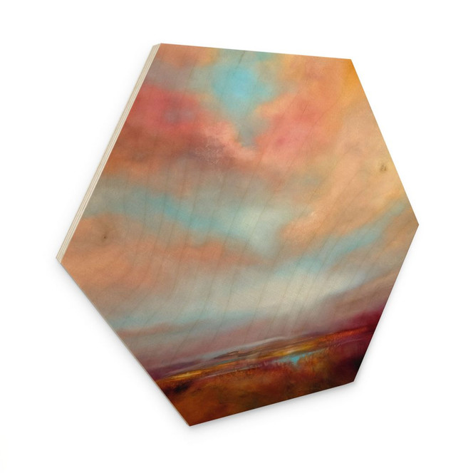 Hexagon Holzbild Leuchtendes Feld im Sonnenlicht - Schmucker