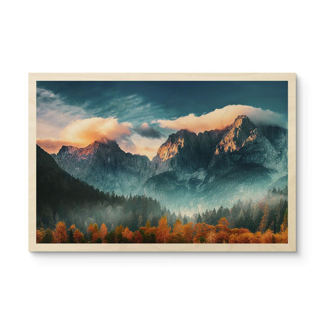 Holzbild Herbstliche Landschaft am Gipfel Triglav in den Julischen Alpen
