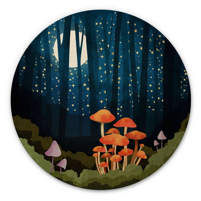 Holzbild Wald und Sterne in der Nacht - SpaceFrog Designs - Rund