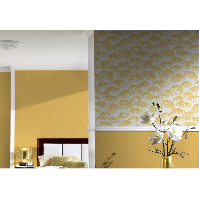 Architects Paper Textiltapete Tessuto Palmentapete gelb, metallic, weiss