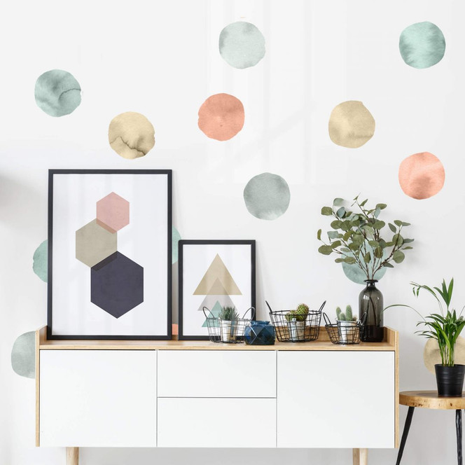 Wandtattoo Aquarell Kreise pastell - 102x107cm - 25-teilig - Bild 1